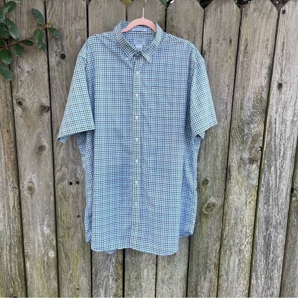 L.L.Bean Men's Wrinkle Resistant Kennebunk Shirt, Blue & Green Plaid | XXL-Tall